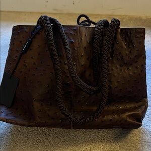 NWT Elegant Italian Brown Leather Tote Bag